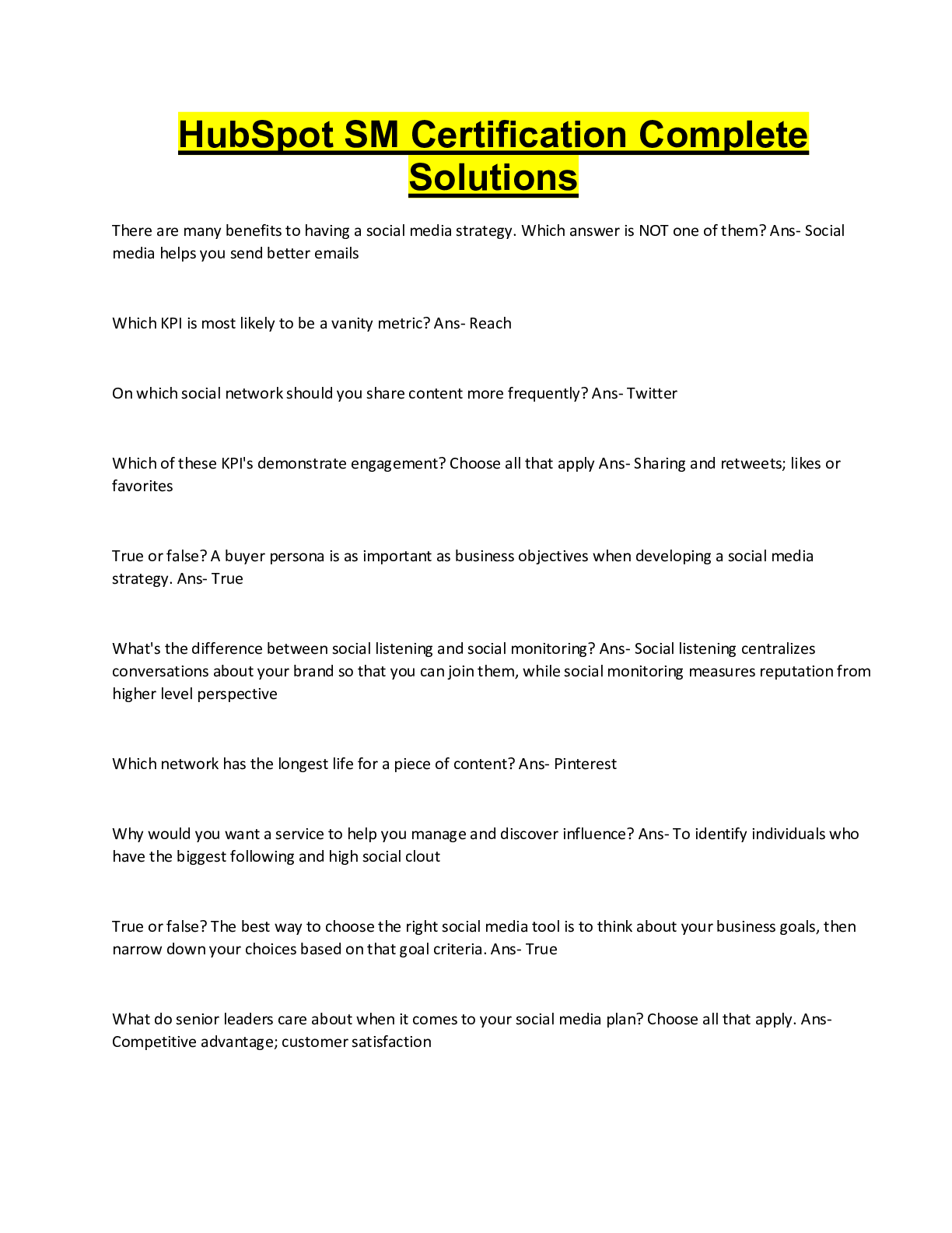 Preview image for HubSpot SM Certification Complete  Solutions